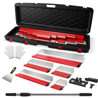 Image de Ensemble de 5 spatules de rebouchage : spatules, manche télescopique, lames interchangeables, multifonctionnelles, pour lisser les murs, outil de nettoyage