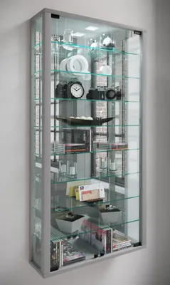 Produktbild von VCM Glasvitrine hängend | Vitrine Glas mit ESG-Sicherheitsglas | Maße ca. H. 115 xx B. 59 x T. 18 cm| Hängevitrine Glas | Modern und platzsparend | Glas Vitrinenschrank - Vitrosa Maxi Spiegel