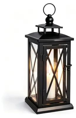 Metall-Laterne, schwarz, wetterbeständig, mit Glas, 28 cm, für Außenbereich