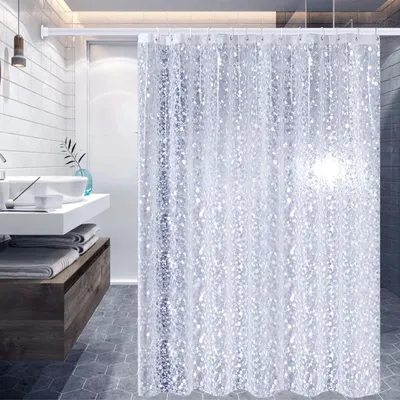 Image de Rideau de douche blanc en PEVA, dimensions 200 x 240 cm, à motifs pois