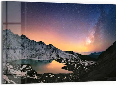 Produktbild von DEQORI Glasbild Echtglas 90x60 cm 'Gosainkunda unter Sternen' Wandbild Bild modern Deko