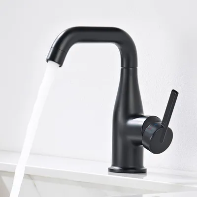 Produktbild von 360° Schwenkbar Waschtischarmatur, Kalt Warm bleifrei Wasserhahn, Cecipa, Badarmatur Mischbatterie, Wasserhahn Bad, Waschbeckenarmatur Schwarz