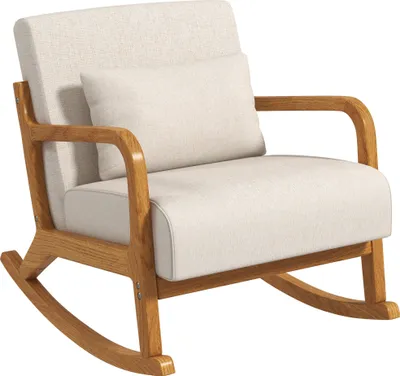 Produktbild von Schaukelstuhl im Retrodesign, Gummibaumholz, 64,5 cm x 92 cm x 81, 5 cm, Beige + Braun