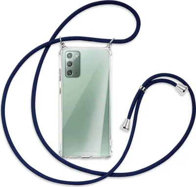 Produktbild von Handykette Backcover-Schutzhülle mit Band (Metall silberfarben) für Samsung Galaxy Note20 4G/5G - dunkelblau