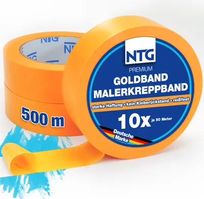 Produktbild von 10 X NTG Goldband 50 Meter 30 mm breit Malerkrepp Kreppband Malertape Washi Tape Selbstklebend