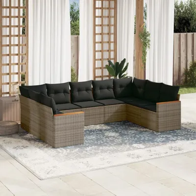 Produktbild von 9-tlg. Garten-Sofagarnitur mit Kissen Grau Poly Rattan 3258679