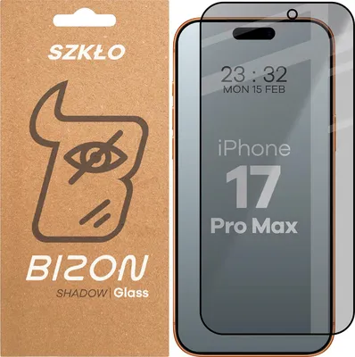 Produktbild von Gehärtetes Glas mit Privatschutzfilter für iPhone 17 Pro Max, Bizon Glass Edge Shadow, getönt mit schwarzer Rahmen