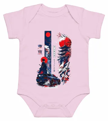 Productafbeelding van Tokyo JDM Samurai Auto Drift Pagode Sakura Katana Japan Y2K, babyromper, roze, maat 0/3