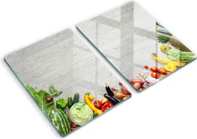 Produktbild von Abdeckung Glas - Küchenabdeckung - 2x40x52 cm - Abdeckplatte -Gemüse auf Brettern