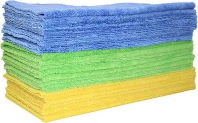 Zdjęcie produktu dla Ściereczki do czyszczenia z mikrofibry Unyqoos®, 36 sztuk – zestaw wysokiej jakości ściereczek w kolorach niebieskim, zielonym i żółtym