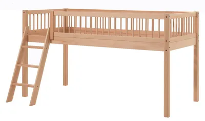Produktbild von Halbhohes Bett Kelci 90x200 mit Leiter Buche Massivholz natur