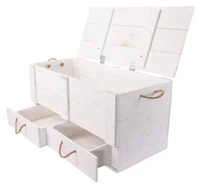 Produktbild von grosse weisse Holztruhe Kalle mit Schubladen und Deckel