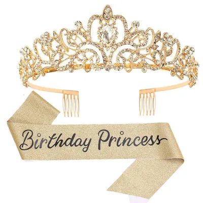 Produktbild von Schärpe & Kristalltiara Set Geburtstagskronen für Damen Schärpe Geburtstagsdekorationen Set Strass-Haarreif