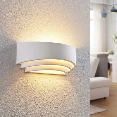 Produktbild von Lindby Modern Moderne wandlamp wit gips incl. LED - Lucien / Innenbeleuchtung / Wohnzimmerlampe / Schlafzimmer / Küche Rund LED geeignet E14 Max. 1 x 40 Watt