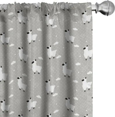 Produktbild von ABAKUHAUS Schaf Vorhänge, Gardinen, Nette Schafe mit Wolken auf Tupfen Kulisse Scandinavian Art-Gekritzel, 2 Stück 75 x 245 cm, Pale Grau Weiß