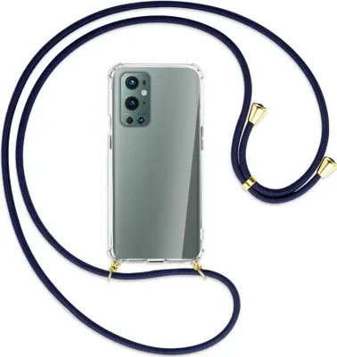 Produktbild von Handykette Backcover-Schutzhülle mit Band (Metall goldfarben) für OnePlus 9 Pro - dunkelblau