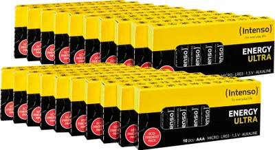 Multiple packs of batteries stacked on a white background.
