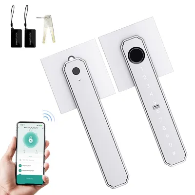Produktbild von Intelligentes Fingerabdruck-Türschloss – 5-in-1-Schloss mit schlüssellosem Zugang, biometrischer Erkennung, App-Steuerung, Passwort-Tastatur und IC-Karte sowie automatischer Verriegelung für Zuhause, Büro und Wohnung – Silber