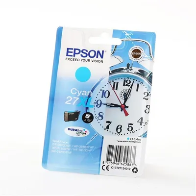 Produktbild von Epson Alarm clock Singlepack Cyan 27XL DURABrite Ultra Ink, High (L) Yield, Cyan, 10,4 ml, 1 Stück(e), 1100 Seiten, Einzelpackung