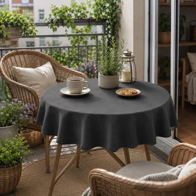 Produktbild von ProximaX Runde Tischdecke Ø140 cm Dunkelgrau in Leinenoptik, wasserabweisend & waschbar