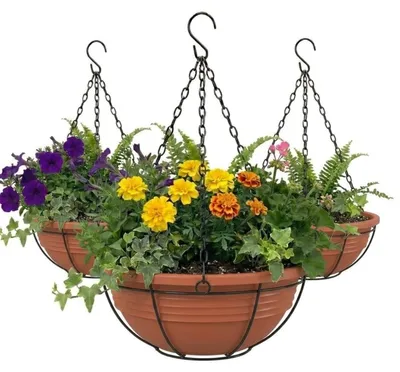 Produktbild von Plastard Blumenampel 3er-Set Ø 25 cm mit Metallkorb hängend Terrakotta