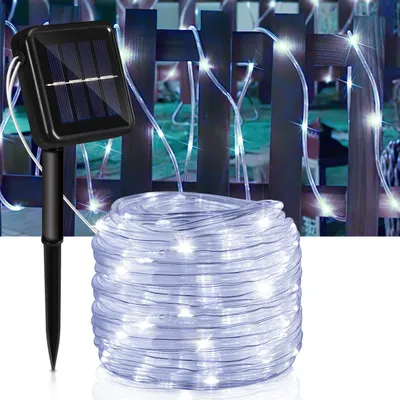 Productafbeelding van Eikuavons Solar LED-lichtketting, geschikt voor buiten, tuin, balkon, terras, met zonnepaneel en grondpen, 20 meter, koelwit