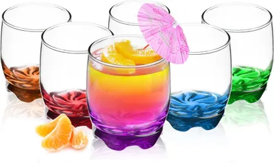 Produktbild von 6 Trinkgläser 250ml mit farbig bemaltem Boden Glas Wassergläser Saftgläser