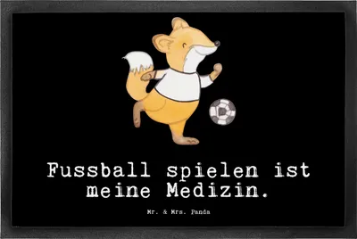 Produktbild von Mr. & Mrs. Panda fußmatte Fuchs Fußball spielen 50 x 75 cm - Schwarz - Geschenk, Gummimatte, Fußballerin, Bolzplatz, Bolzen, Bodenvorleger, Abtreter, Fußballer, Soccer