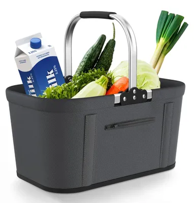 Productafbeelding van Opvouwbare boodschappenmand picknickmand - Grote vouwmand - 30 liter - Stabiel met steunstaven - 46 x 27 x 25 cm