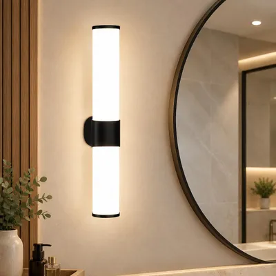 Productafbeelding van ZMH 6W Badlamp, neutraal wit licht, 4000K, wandlamp voor spiegel, zwart, badkamerlamp, verlichting voor spiegelkast, 35cm, AI-gegenereerde afbeelding