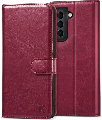 Zdjęcie produktu dla Pokrowiec ochronny z klapką dla Samsung Galaxy S21+ z bordowej skóry