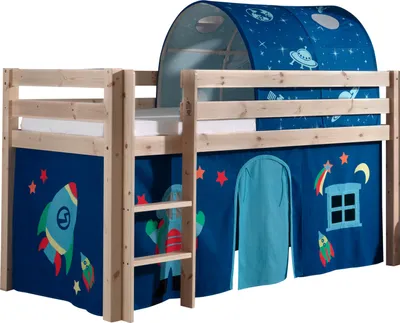 Produktbild von Vipack Spielbett Pino, Liegefläche 90x200 cm mit Textilset Vorhang und Tunnel "Astro"
