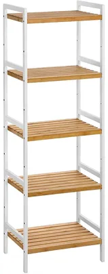 Produktbild von Aufbewahrungsregal aus Bambus – Küchenschrank – Weiß/Beige – 5 Ebenen – 45 x 31,5 x 142 cm