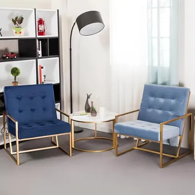 Produktbild von Sessel Metall Design Polster Lounge Club Stuhl Sitz Relax Luxus Zimmer Blau Neu