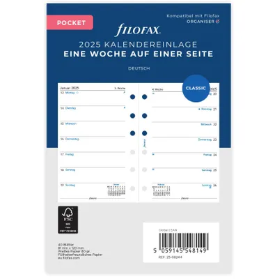 Produktbild von FILOFAX Kalendereinlage 2025 POCKET 1 Woche - 1 Seite  weiss deutsch 25-68244