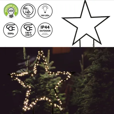 Produktbild von LED Stern Outdoor mit Steckfüssen 180 LEDs 60cm warmweiß Weihnachtsstern Leuchtstern Gartendekoration Stern
