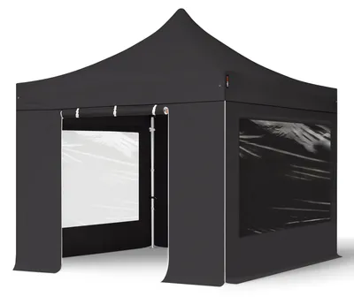 Immagine prodotto di TOOLPORT 3x3m gazebo pieghevole PES con laterali (panoramiche), PROFESSIONAL alluminio, nero