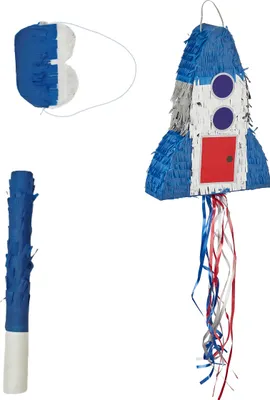Obrázok produktu pre Relaxdays Pinata Raketa, s tyčou a maskou, party pinata pre deti, na narodeniny, na naplnenie, VxŠxH: 40 x 30 x 9 cm, farebná