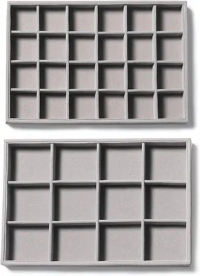 Immagine prodotto di Set organizer di classe - Donna - Grigio - Espositore per gioielli - Orecchini, bracciali, collane, anelli - Velluto - Impilabile