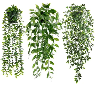 Image de 3 plantes suspendues artificielles avec pots, plantes suspendues artificielles, plantes suspendues artificielles pour le bureau, le salon, la décoration intérieure et extérieure de la maison et du jardin