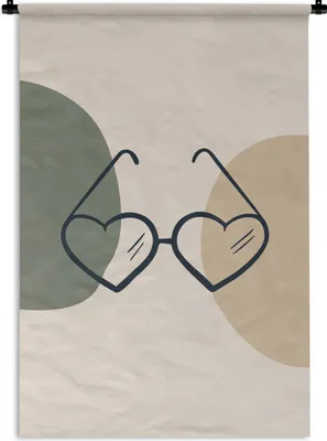 Produktbild von MuchoWow® Wandteppich Wandbehang Sonnenbrille - Herz - Pastell 90x135 cm Tapisserie Dekoration Wandtuch - Baumwolle - Wandskulptur