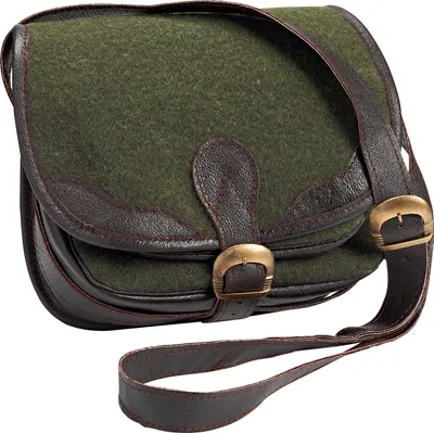 Produktbild von Jagdliche Loden Umhängetasche Oliv 18 x 24 cm mit Hauptfach und Druckknopftasche