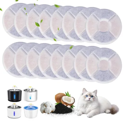 Image de Filtres de rechange pour fontaines à eau pour animaux de compagnie Katzenbrunnen, avec charbon actif, lot de 16, compatibles avec les fontaines de 1,6L à 2,4L