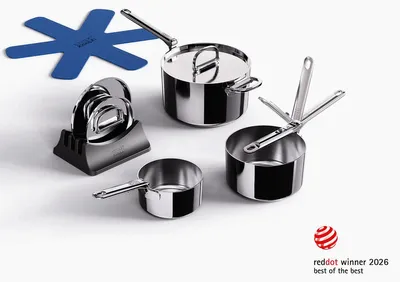 Produktbild von Joseph Joseph Space Steel 3-tlg. Kochtopf-Set, Set de 3 Kochtöpfe de Edelstahl, Profi-Einsatz, Klappgriffe, geeignet für Induktion, Farbe Edelstahl