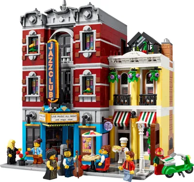 Produktbild von LEGO 10312 Icons Jazz Club Modellbausatz für Erwachsene mit 5 Teilen inklusive Bühne plus Band-Mini-Figuren, Modular Buildings 2023 Collection, Geschenk für Musikliebhaber