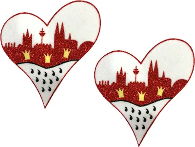 Produktbild von Glitter Bügelbild 2er Herz Skyline Köln Applikation Karneval Kostüm Fasching 10x9,5cm