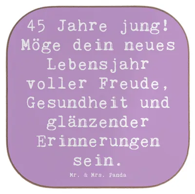 Produktbild von Mr. & Mrs. Panda Untersetzer für Gläser Spruch 45. Geburtstag - Lavendeltraum - Geschenk, Tassenuntersetzer, Tassen, Gesundheit, Lachen, Erinnerung, Feier, Quadratisch
