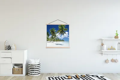Produktbild von MuchoWow® Textilposter Strand - Palme - Tropisch 60x60 cm mit holzfarbenen Rahmen - Wanddekoration