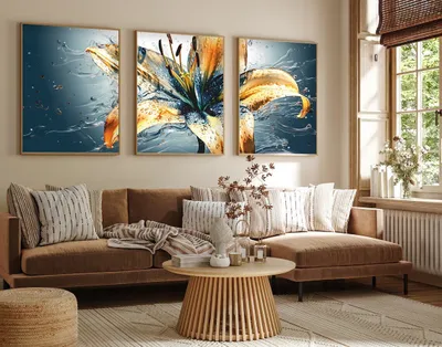 Produktbild von Wallity, Elegantes Dekoratives Wandbild (3 Teile), 50 x 70 cm | 100% MDF (3 mm) mit Rahmen aus massivem Holz (2,5 cm) | Perfekt für modernes Wohnen und stilvolle Akzente.