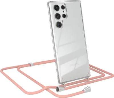 Produktbild von EAZY CASE Handykette kompatibel mit Samsung Galaxy S22 Ultra 5G, Handyhülle mit Umhängeband, Handykordel, Schutzhülle Clear, Band in Rosa